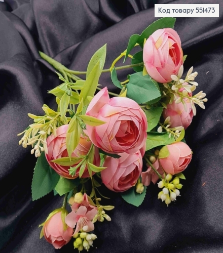 Штучна композиція Піоновидні Троянди, БУЗКОВОГО кольору, 7 гілочок на металевому стержні, висота34см 551473 фото 2