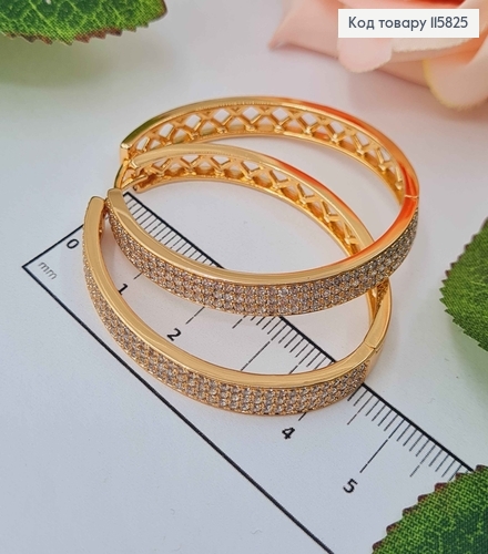 Серьги кольца 3,5см, "Овалы" ажурные в камешках, шир.5мм, Xuping 18K 115825 фото 2