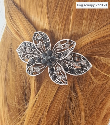 ¶Заколка автомат металл серебро с цветными камнями 7 см в ассорт. 222030 фото 2