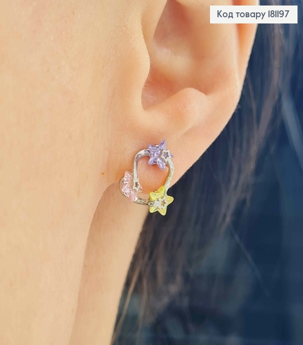Серьги, гвоздики "Созвездие" с подвижными цветными звездочками, 1см, Xuping 181197 фото 2