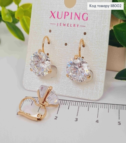 Серьги с большим блестящим камнем, диаметр 1,2см, XUPING 18K 118002 фото 2