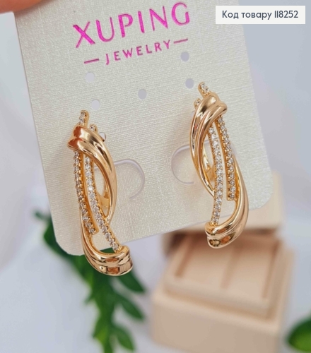 Серьги "ВОДОГРАЙ" украшены Блестящими камешками, 2,8см, английская застежка, Xuping 18К 118252 фото 2