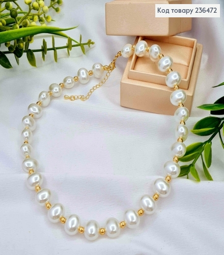 Бижутерия на шею из перламутровых овальных бусин, размер 39+5см 236472 фото 2