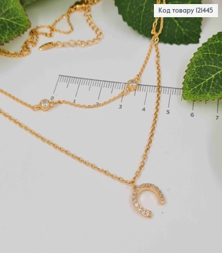 Цепочка двойная, якорное плетение, с подвеской Подкова в камнях, длина 37+5см, Xuping 18K 121445 фото 2
