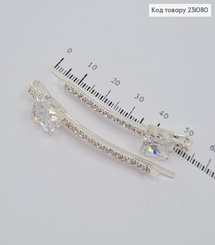 Заколка невидимка металл 6 см серебряная квадрат 2 шт / уп. 231080 фото 2