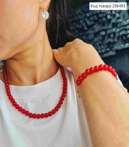 Набір з ЧЕРВОНОГО каменю: Намисто (46+7см)+ браслет (18+5см) Fashion Jewelry 236493 фото 2
