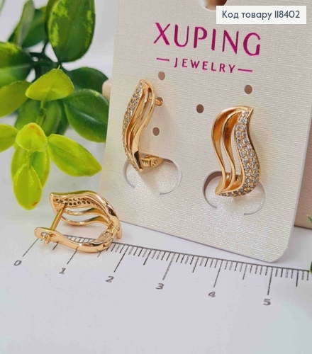 Сережки "Вогники" з Блискучими камінцями, 1,7см, англійська застібка, Xuping 18К 118402 фото 3