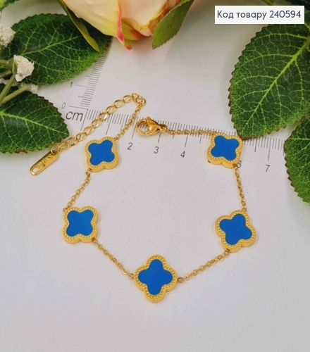 Браслет лимонного кольору, "Van Cleef" з блакитною емаллю, 17+4см сталь Stainless Steel 250018 фото 3