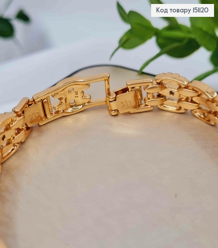 Браслет плетения фигурными пластинками украшен Блестящими камешками, дл. 17+2см, Xuping 18K 151120 фото 2