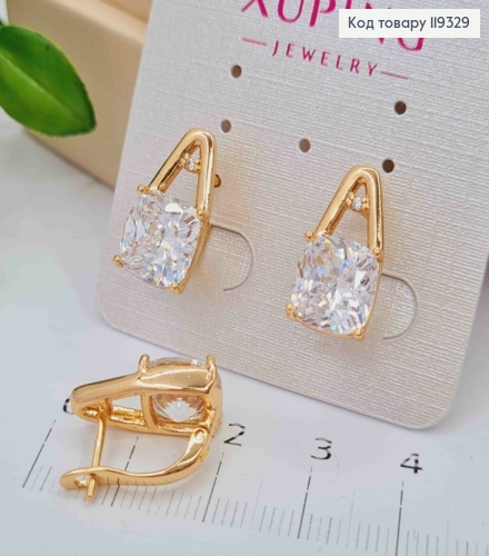 Серьги с изысканным блестящим камнем, длина 1,7см, английская застежка, XUPING 18K 119329 фото 2