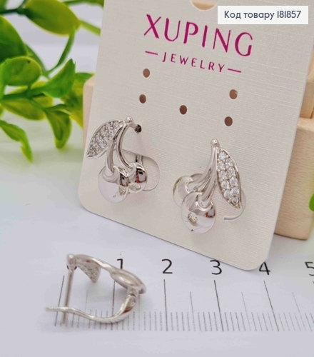 Серьги родованные "Черешеньки" украшены Блестящими камешками, 1,7см, английская застежка, Xuping 181857 фото 2