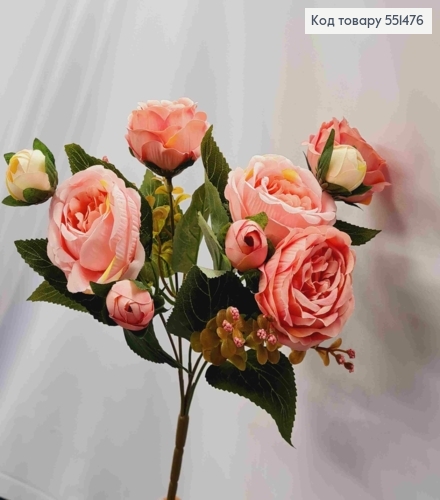 Штучна композиція Піоновидні Троянди, РОЖЕВОГО кольору, 5 гілочок на металевому стержні, висота 30см 551476 фото 2