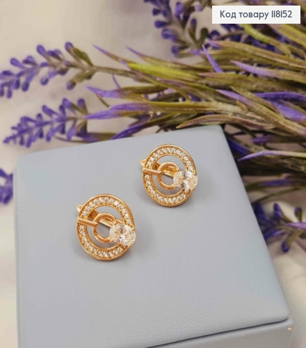 Серьги "Глаза Совы" украшены Блестящими камешками, 1,4см, англ застежка, XUPING 18K 118152 фото 3