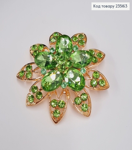 Брошка метал Цветок с салатовыми камушками 6х6см 235163 фото 2