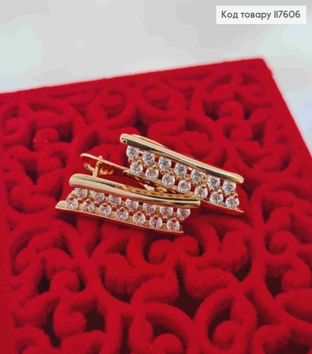 Серьги "БЛЕСК" с большими камнями в два ряда, 2,2см, англ. застежка, Xuping 18К 117606 фото 2