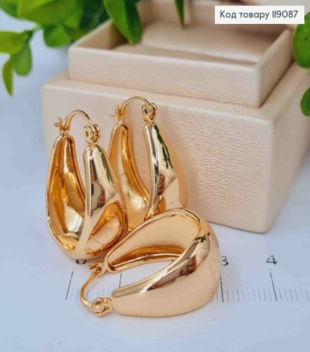 Серьги Овальные расширены вниз, ширина 1,1, длина 2,7см, Xuping 18K 119087 фото 2