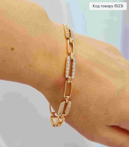 Браслет плетение овальными звеньями с Блестящими камешками, длина 17+2см, Xuping 18К. 151231 фото 2