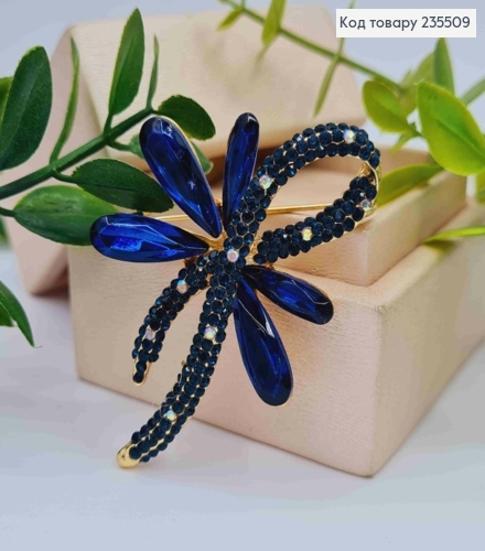 Брошка метал, "Квіткова Петля Бажання", прикрашена Синіми камінцями, 5,5см 235509 фото 2