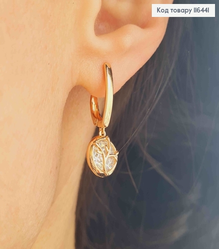 Серьги "Окошко в природу" с круглой подвеской с камнем в оправе, 2,5см, англ. зам. Xuping 18K 116441 фото 3