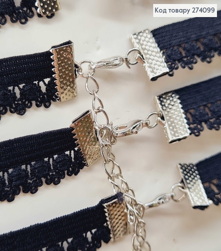 Чокер черный на резинке 1,2см с подвеской серебряного цвета в асорт. 274099 фото 2