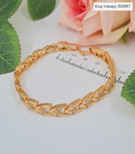 Браслет плетения пластинками, с бантиками в камешках, 17+2см, Xuping 18К 150897 фото 2