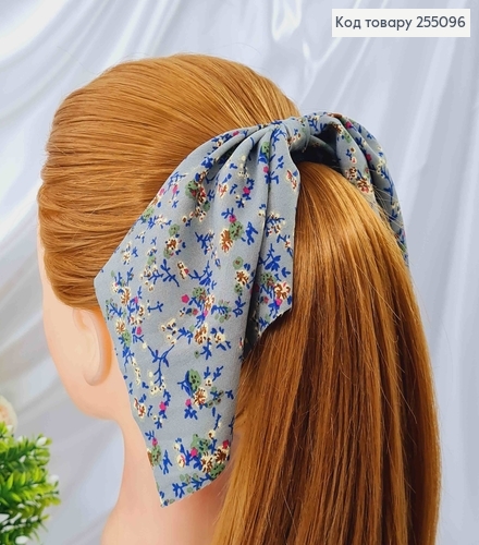 Резинка 5см, Твилли с бантиком, Серого цвета, с цветочным принтом, дл.16см 255096 фото 2