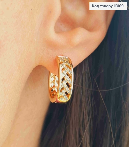 Сережки кільця прикрашені Блискучими камінцями, діаметр 1,5см, Xuping 18К 110169 фото 3