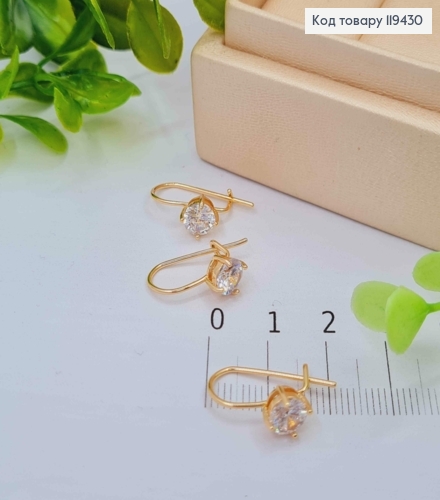 Серьги с блестящим камнем, длина 1,6см, французская застежка, Xuping 18к. 119430 фото 2