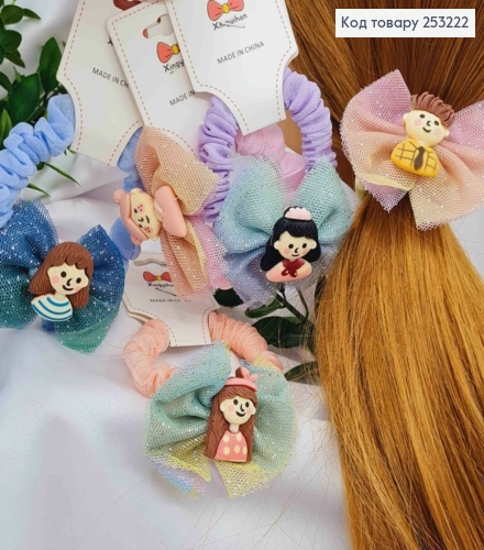 Резинка дитяча, жатка фатинова, з ЛЯЛЬКАМИ та БАНТИКОМ (6*5,5см), діаметр 6см, кольори в асортименті 253222 фото 2