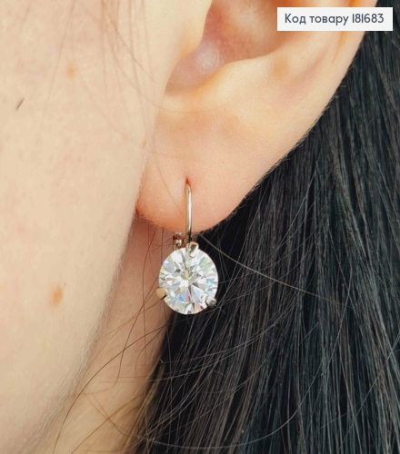 Серьги родованные, с камешком 8мм, дл. 2см, с франц. зам., Xuping 181683 фото 3