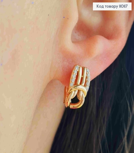 Сережки "Скарабей Єгипту" з Блискучими камінцями, довжина 1,4см, англійська застібка, Xuping 18K 110117 фото 2