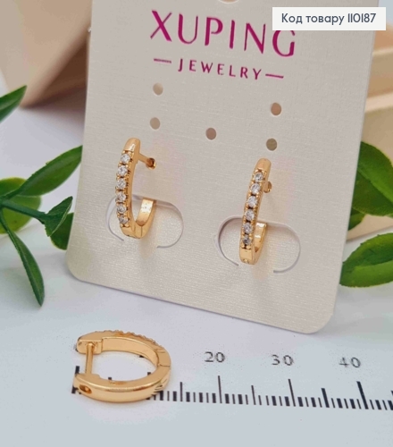 Серьги Кольца украшены Блестящими камешками, длина 1,3см, Xuping 18K 110187 фото 2