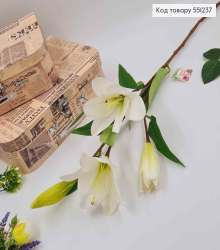 Искусственные цветы. Ветвь БЕЛЫХ лилий на 3 цветочка и бутон, высотой 78см 551237 фото 2