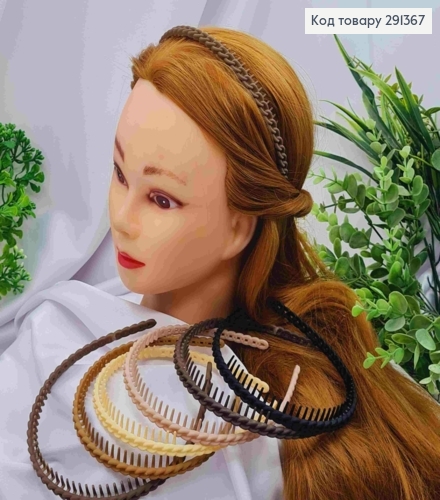 Обруч пластик матовый, "Цепочка" с расческой, 0,9см, Пастельные цвета в ассортименте. 291367 фото 3