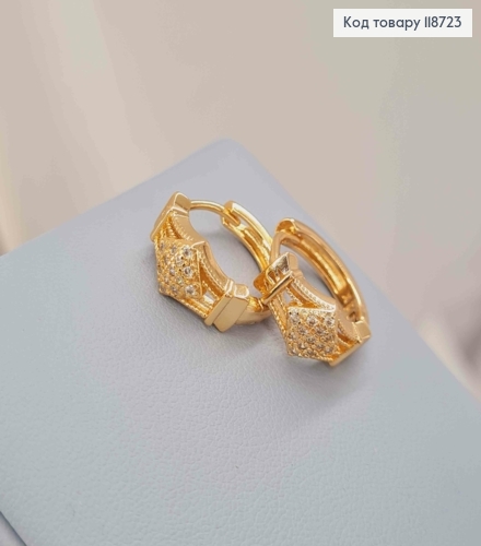 Серьги кольца с ажурной вставкой в камнях, ширина 7мм, диаметр 1,6см, XUPING 18K 118723 фото 3