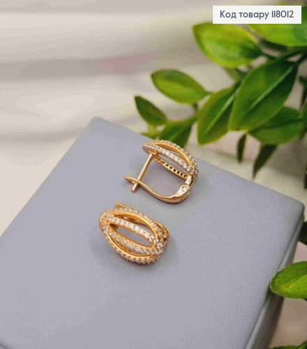 Серьги "Венеция" украшены Блестящими камешками, 1,6см, английская застежка, Xuping 18K 118012 фото 2