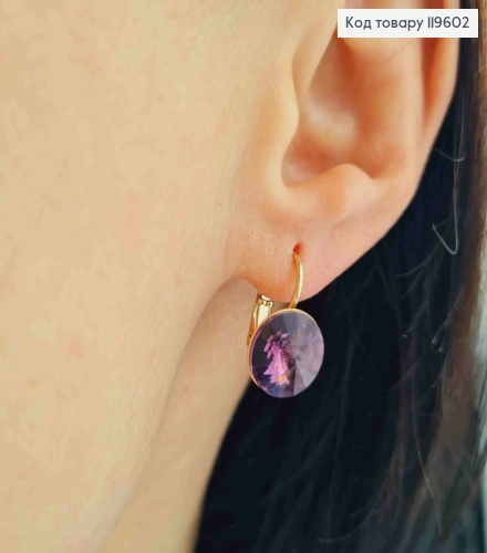Серьги с Темно-Фиолетовым камнем Сваровски (1,1см), длина 1,5см, застежка левербек, Xuping 18К 119602 фото 2