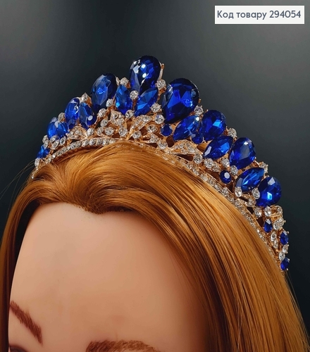 Тиара под золото, "Викторианская" с синими камешками. 294054 фото 2