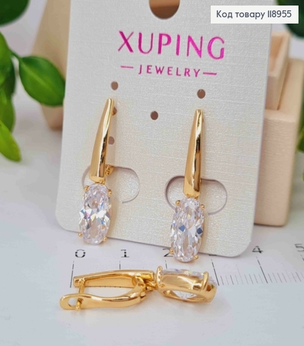 Серьги с подвесным Блестящим камнем, 1,6+1,2см, английская застежка, Xuping 18K 118955 фото 3