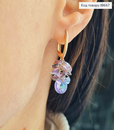 Серьги с подвесными Фиолетовыми камешками Сваровски, 2+1,8см, английская застежка, Xuping 18К 118667 фото 3