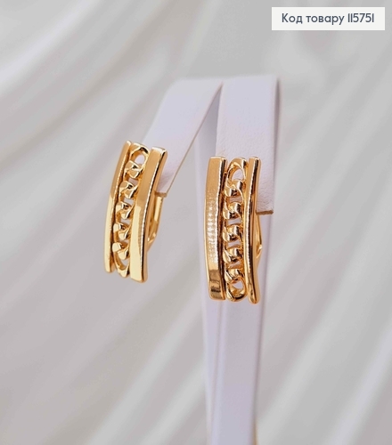 Серьги, Пластинки 2см, комбинированные, с плетением, англ. зам. Xuping 18K 115751 фото 2