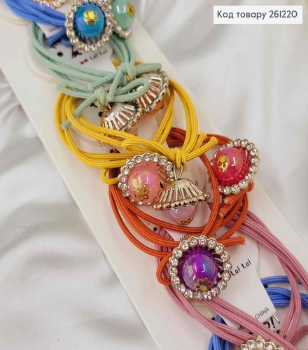 Резинка двойная с бусинками и камушками в асорт.(20шт/уп) 261220 фото 2