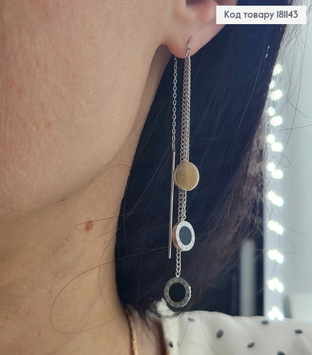 Серьги родованные, протяжки с римскими подвесками с черной эмалью, 9см, Xuping 181143 фото 2