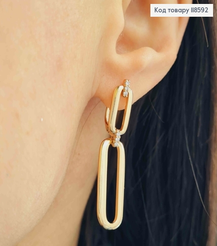 Серьги с подвижной овальной подвеской и с блестящими камешками, 1,8+2,3см, англ. застежка, Xuping 18К 118592 фото 2