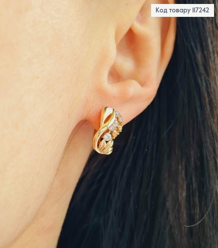 Сережки Безкінечність з гілочкою із камінців, висота 1,5см, англійська застібка  XUPING 18K 117242 фото 2