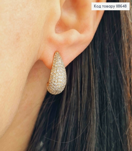 Серьги гвоздики "Капельки" украшены Блестящими камешками, длина 1,8см, Xuping 18К. 118648 фото 2