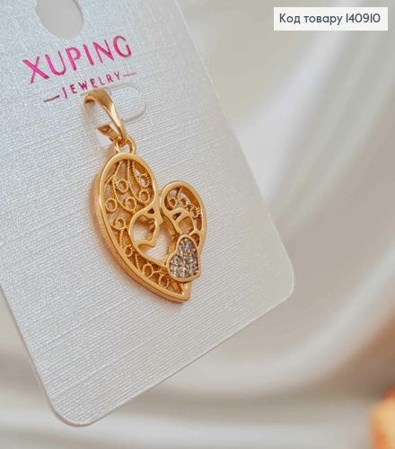 Кулон, "Мать и дитя" с сердечком в камешках, 2*1,5см, Xuping 18K 140910 фото 2