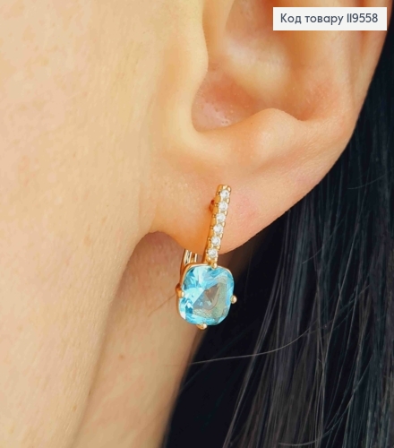 Сережки прикрашені Ніжно Блакитним каменем, довж.1,7см, англійська застібка, Xuping 18K 119558 фото 2
