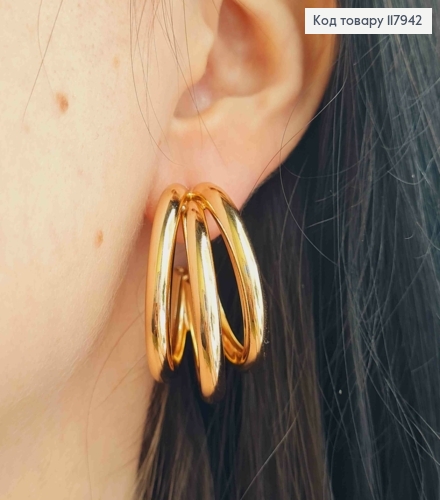 Серьги гвозди, "Тройн Кольца", 3см, Xuping 18K 117942 фото 2