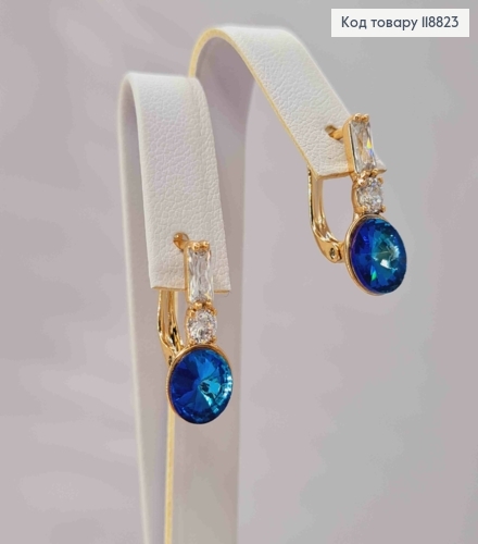 Серьги украшены камешками и Синим камнем Сваровски, 1,7см, англ. застежка, Xuping 18К 118823 фото 2